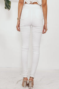 Fitted Stretch Denim Pants - White