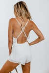 Deep-V Cross-Back Lace Romper - White