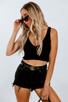 Ribbed Knit Crop Top - Black