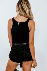 Ribbed Knit Crop Top - Black