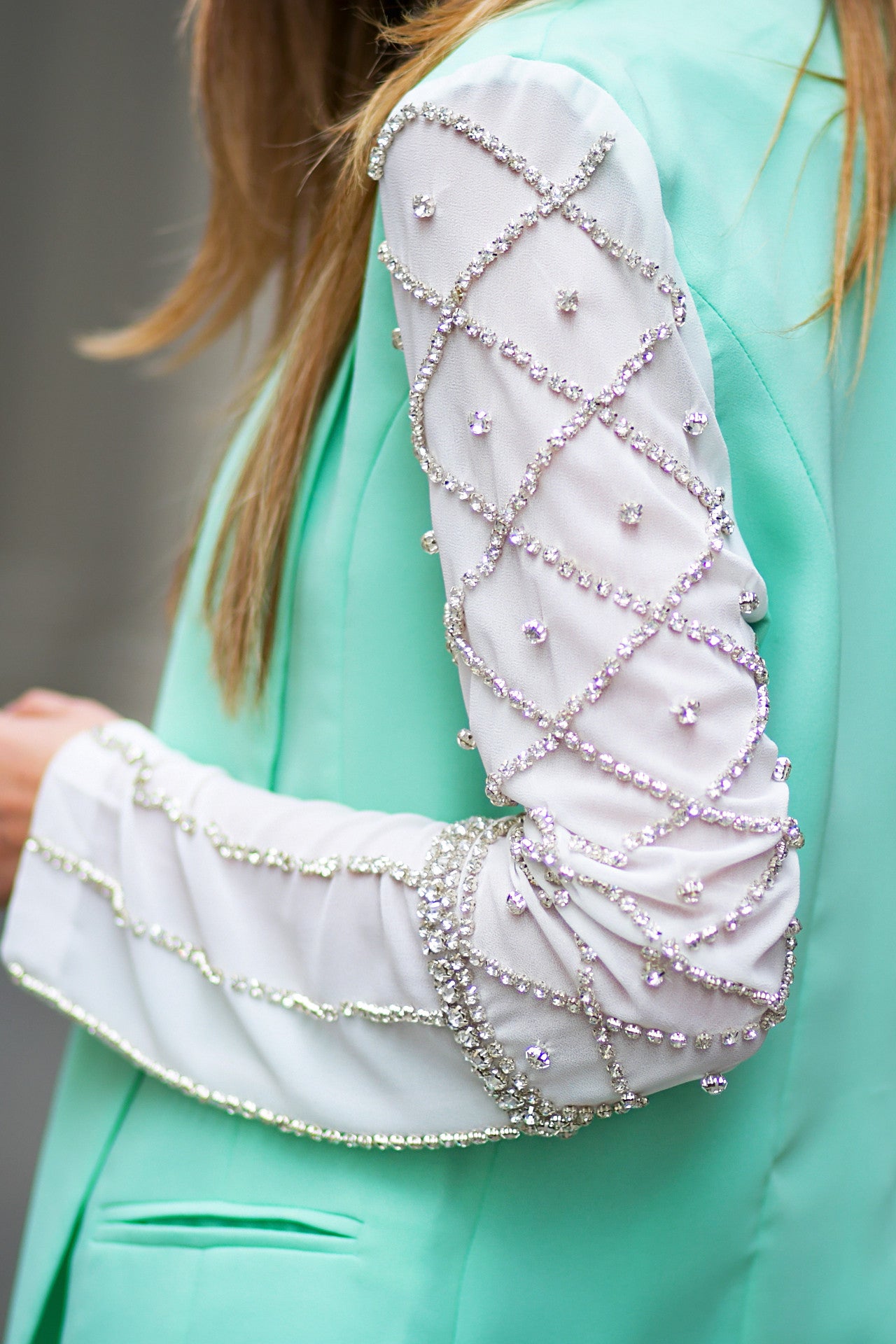 Hollow Rhinestone Blazer and Long Pants Set
