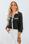 Contrast Collar Chiffon Blouse