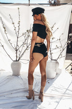 High-Waisted Booty Shorts - Black
