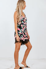 Floral Crochet Trim Romper