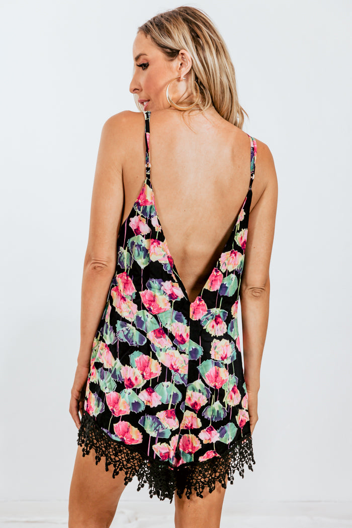 Floral Crochet Trim Romper