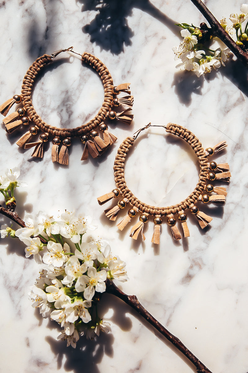 Fringe Hoop Earrings - Nude