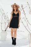 Lace Detail Mini Dress - Black