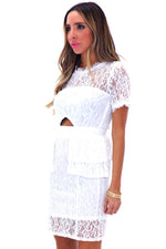 BELLAMIE LACE PEPLUM DRESS - WHITE - Haute & Rebellious