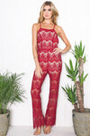 Kali Lace Open Back Jumpsuit - Burgundy - Haute & Rebellious