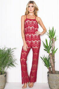 Kali Lace Open Back Jumpsuit - Burgundy - Haute & Rebellious