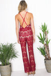 Kali Lace Open Back Jumpsuit - Burgundy - Haute & Rebellious