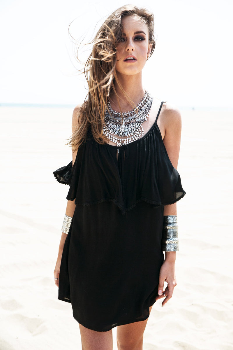 Jana Off-Shoulder Sun Dress - Black - Haute & Rebellious