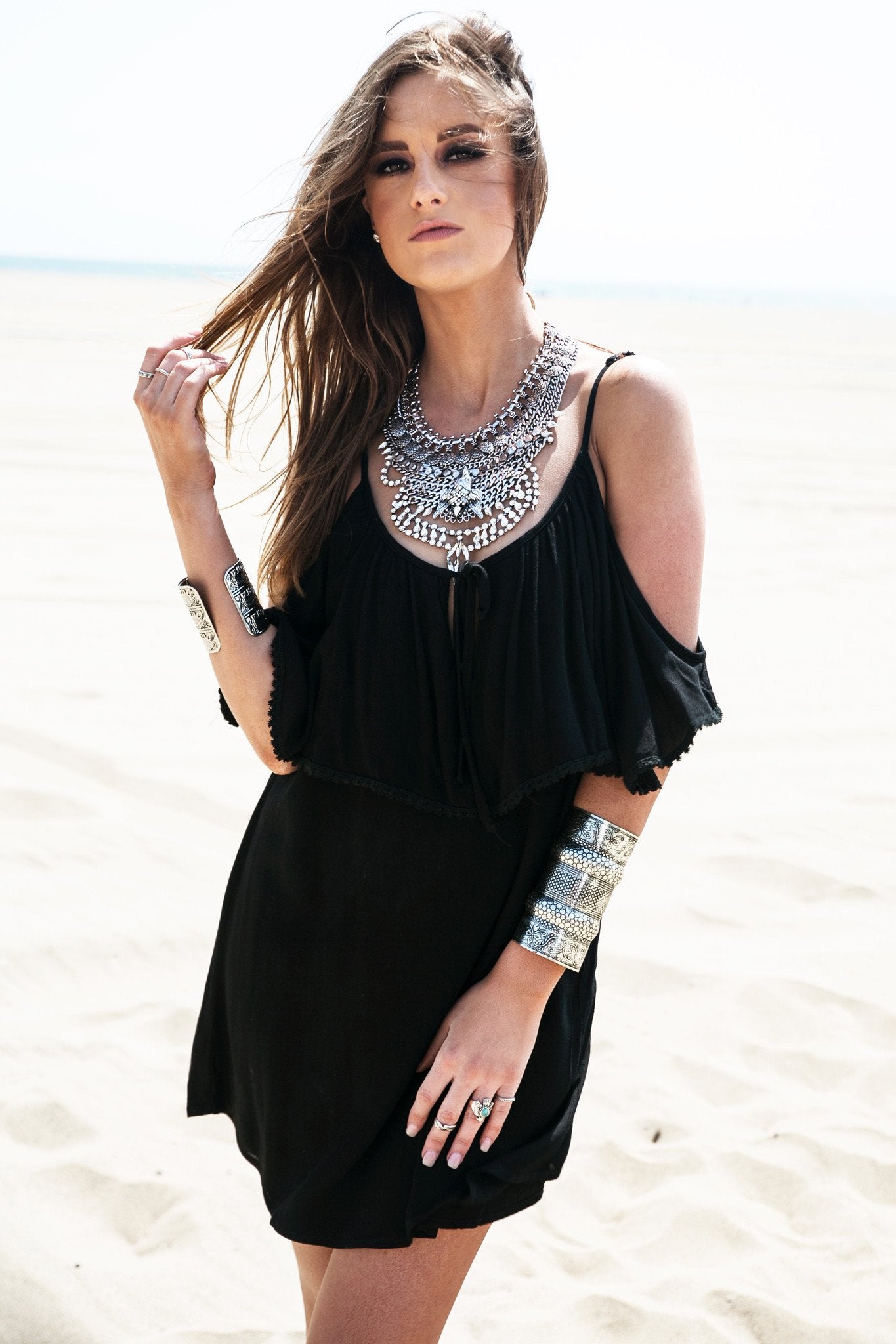 Jana Off-Shoulder Sun Dress - Black