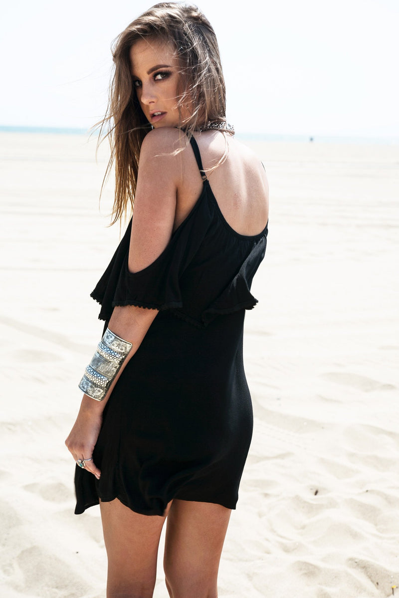 Jana Off-Shoulder Sun Dress - Black - Haute & Rebellious