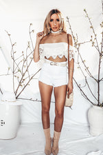 High-Waisted Denim Short - White
