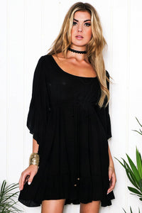 Aulora Bell Sleeve Dress - Black - Haute & Rebellious