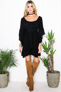 Aulora Bell Sleeve Dress - Black - Haute & Rebellious