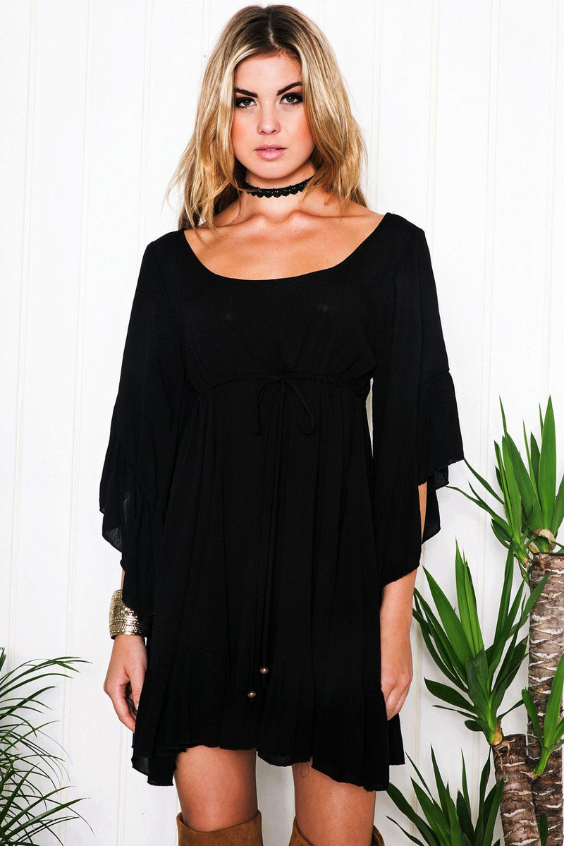 Aulora Bell Sleeve Dress - Black - Haute & Rebellious