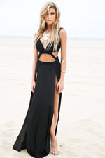 Layla Cutout High-Slit Maxi Dress - Black - Haute & Rebellious