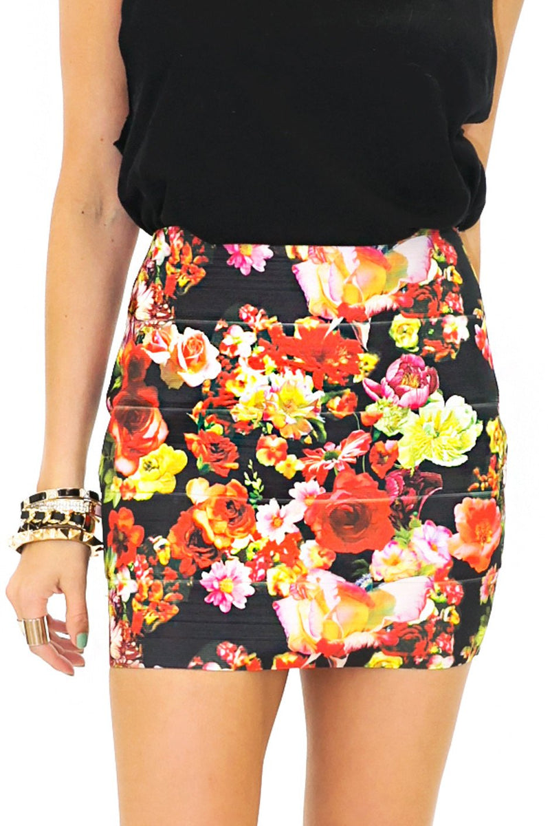 FLORAL BANDED SKIRT - Haute & Rebellious