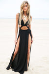 Layla Cutout High-Slit Maxi Dress - Black - Haute & Rebellious
