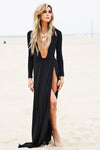 Raya High-Slit Deep-V Maxi Dress - Black (old) - Haute & Rebellious