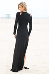 Raya High-Slit Deep-V Maxi Dress - Black (old) - Haute & Rebellious