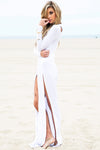 Raya High-Slit Deep-V Maxi Dress - White - Haute & Rebellious