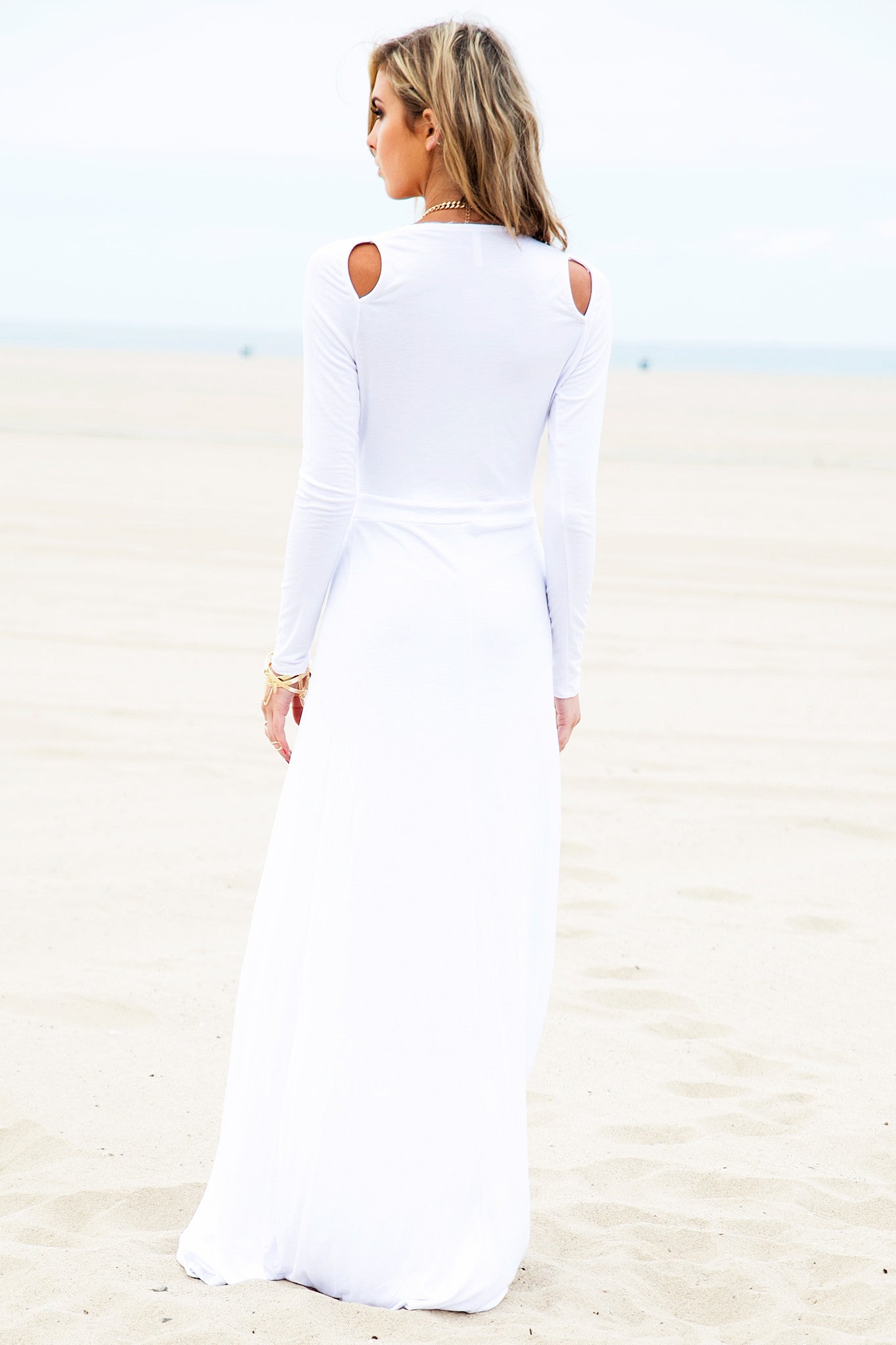 white high slit maxi dress Penelope High Slit Dress- White