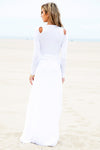 Raya High-Slit Deep-V Maxi Dress - White - Haute & Rebellious