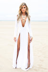 Raya High-Slit Deep-V Maxi Dress - White - Haute & Rebellious