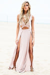Layla Cutout High-Slit Maxi Dress - Taupe - Haute & Rebellious