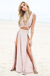 Layla Cutout High-Slit Maxi Dress - Taupe - Haute & Rebellious