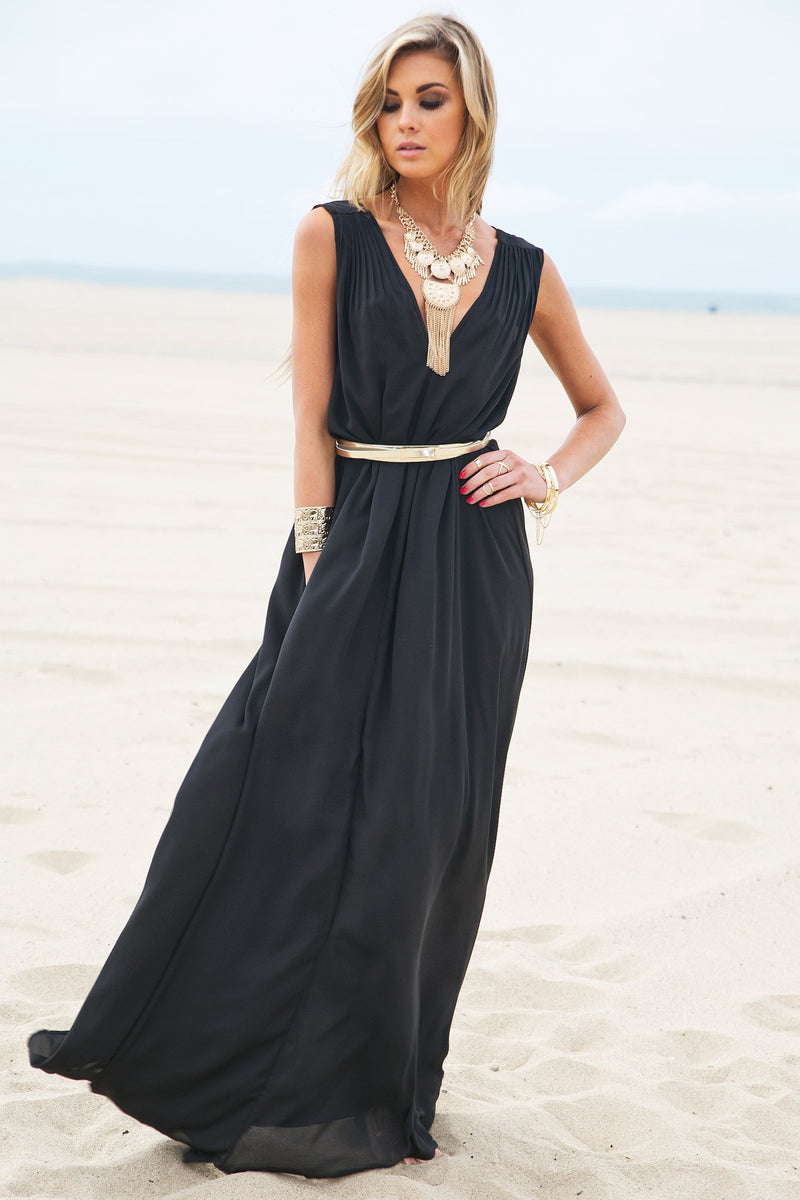 Grecian Style Flowy Maxi - Black Haute & Rebellious Grecian Style Flowy Maxi - Black Haute & Rebellious