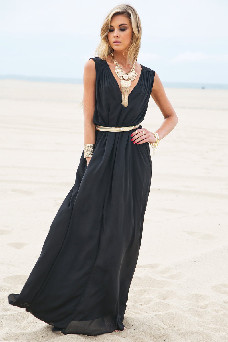 Grecian Style Flowy Maxi - Black - Haute & Rebellious