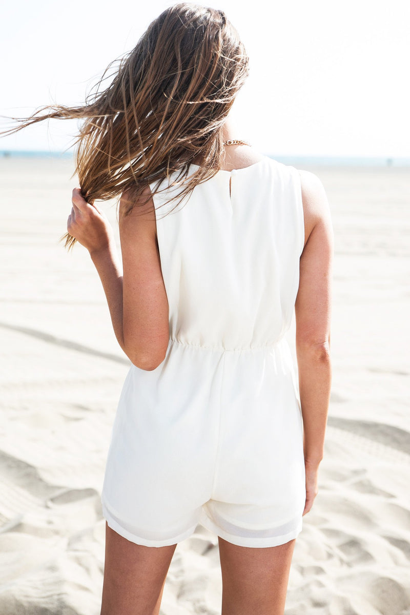 Bestol V-Neck Romper - Ivory - Haute & Rebellious