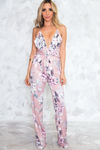 Floral Deep-V Jumpsuit - Blush - Haute & Rebellious