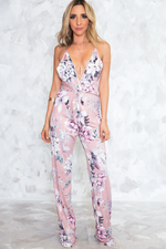 Floral Deep-V Jumpsuit - Blush - Haute & Rebellious