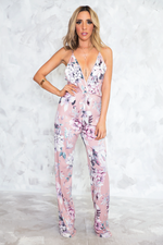 Floral Deep-V Jumpsuit - Blush - Haute & Rebellious