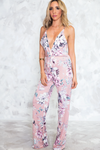 Floral Deep-V Jumpsuit - Blush - Haute & Rebellious