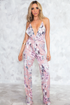 Floral Deep-V Jumpsuit - Blush - Haute & Rebellious