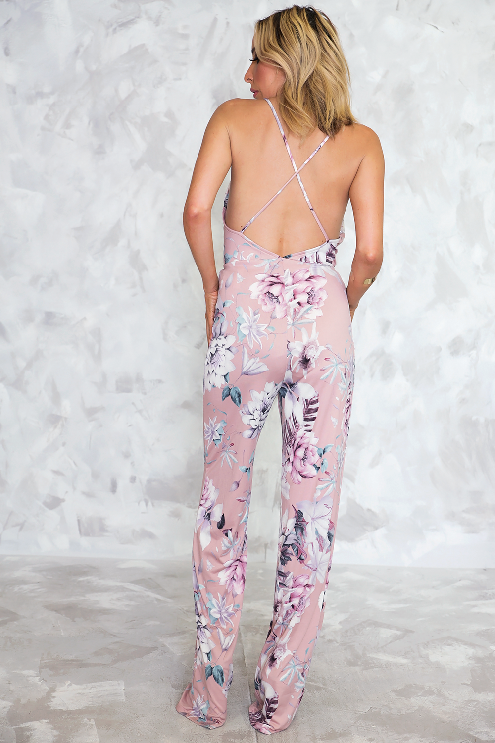 Floral Deep V Jumpsuit Blush Haute Rebellious