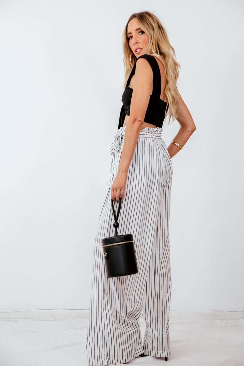 Striped Palazzo Pant with Tie Waist