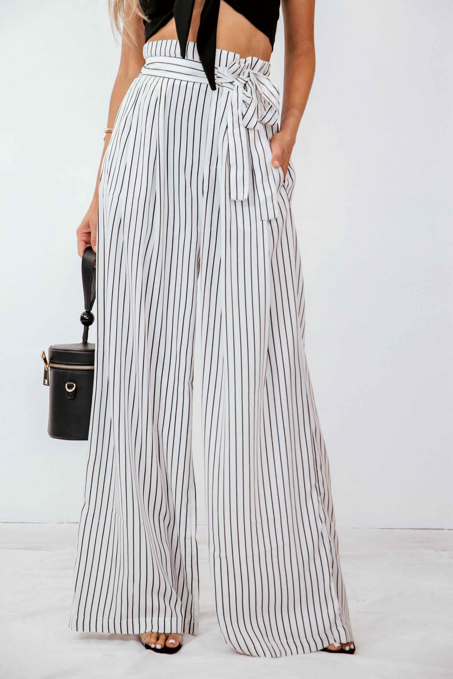 Black and white striped palazzo outlet