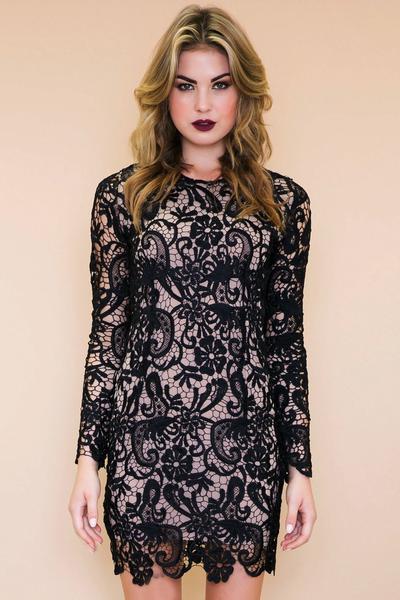 Long Sleeve Lace Dress M / BLACK/NUDE / 02657 Long Sleeve Lace Dress M / BLACK/NUDE / 02657