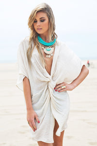 Hanah Linen Wrap Cover-Up - Cream - Haute & Rebellious