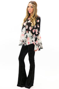 LENA BELL SLEEVE CHIFFON TOP - Black - Haute & Rebellious