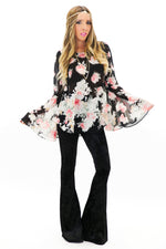 LENA BELL SLEEVE CHIFFON TOP - Black - Haute & Rebellious
