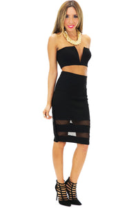 JENETTA MESH CONTRAST PENCIL SKIRT - Black - Haute & Rebellious