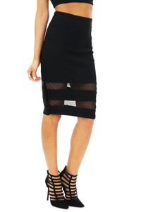 JENETTA MESH CONTRAST PENCIL SKIRT - Black - Haute & Rebellious